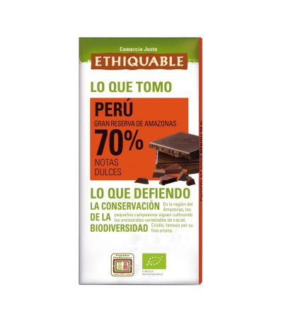 Chocolate Negro 70 Peru Bio 100g Ethiquable
