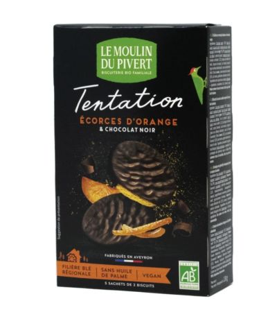 Galletas Tentacion Chocolate Negro y Naranja Bio Vegan 130g Le Moulin De Pivert