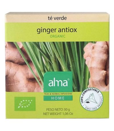 Infusion Te Verde Ginger Antiox SinGluten Eco Vegan 15 Piramides Alma