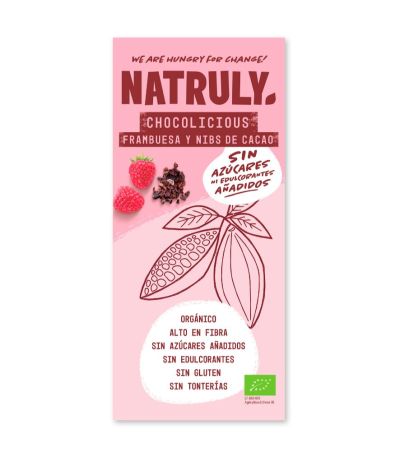 Tableta Chocolicious choco Frambuesa y nibs de cacao Bio 85g Natruly