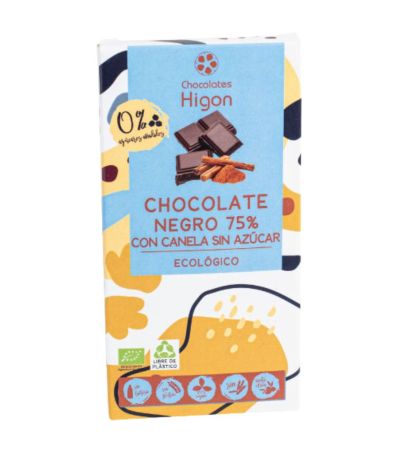 Chocolate Negro 75 con Canela SinAzucar Eco 100g Chocolates Higon
