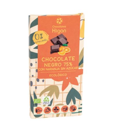 Chocolate Negro 75% Naranja SinAzucar Eco 100g Chocolates Higon