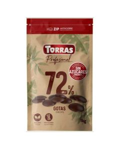 Cobertura de Chocolate Negro 72 en Gotas SinGluten 1kg Torras