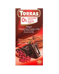 Chocolate Negro con Pimienta Rosa, Canela y Chili SinGluten 75g Torras