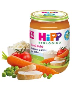 Potito Verduras y Arroz con Pollo 4M SinGluten Bio 190g HIPP