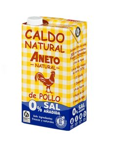 Caldo Natural de Pollo 0 Sal Añadida SinGluten 1L Aneto